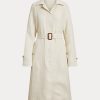 Manteaux en lin à chevrons ceinturés Ralph Lauren pour femmes, couleur crème