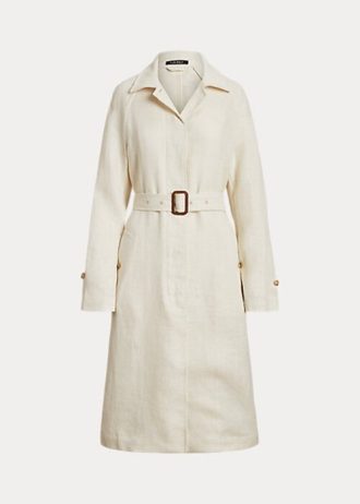 Manteaux en lin à chevrons ceinturés Ralph Lauren pour femmes, couleur crème