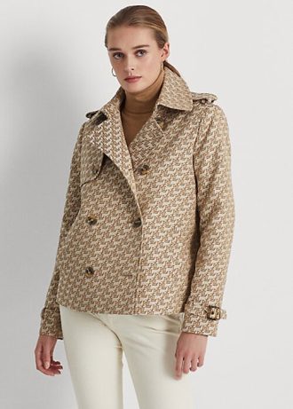 Manteaux jacquard monogramme croisés Ralph Lauren pour femmes kaki