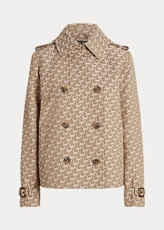 Manteaux jacquard monogramme croisés Ralph Lauren pour femmes kaki