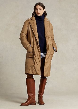 Manteaux polo déperlants en duvet kaki Ralph Lauren pour femmes