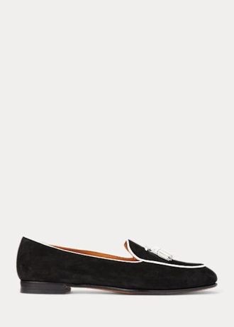 Mocassins beiges/blancs en daim de chèvre à pampilles Ralph Lauren Laurel pour femme
