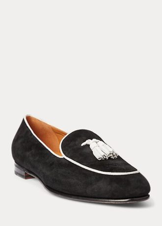 Mocassins beiges/blancs en daim de chèvre à pampilles Ralph Lauren Laurel pour femme