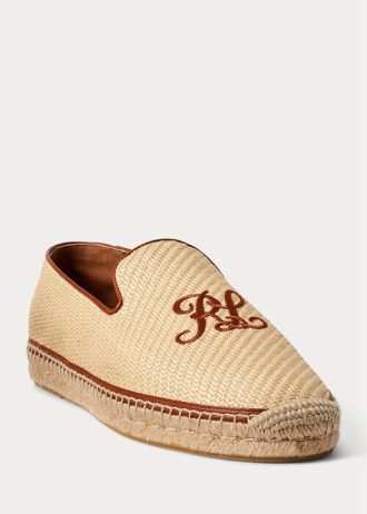 Mocassins beiges en toile brodée Ralph Lauren pour homme