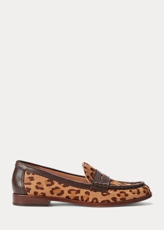 Mocassins en cuir de veau à imprimé léopard Ralph Lauren Wynnie marron pour femme