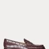 Mocassins en cuir gaufré bordeaux Ralph Lauren Wynnie pour femmes Mocassins en cuir gaufré bordeaux Ralph Lauren Wynnie pour femmes