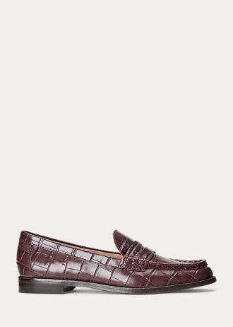 Mocassins en cuir gaufré bordeaux Ralph Lauren Wynnie pour femmes