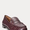 Mocassins en cuir gaufré bordeaux Ralph Lauren Wynnie pour femmes Mocassins en cuir gaufré bordeaux Ralph Lauren Wynnie pour femmes