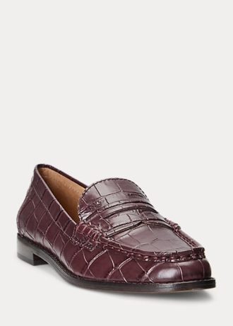 Mocassins en cuir gaufré bordeaux Ralph Lauren Wynnie pour femmes