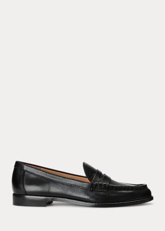 Mocassins noirs en cuir bruni Ralph Lauren Wynnie pour femmes