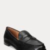 Mocassins noirs en cuir bruni Ralph Lauren Wynnie pour femmes