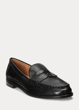 Mocassins noirs en cuir bruni Ralph Lauren Wynnie pour femmes