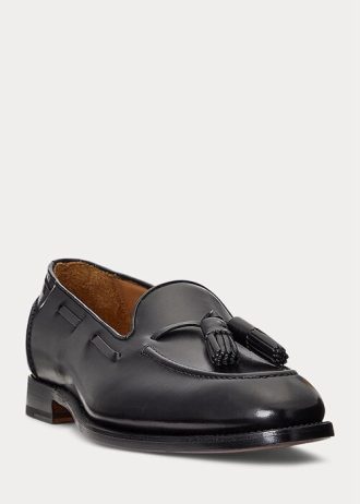 Mocassins noirs en cuir de veau à pampilles Ralph Lauren Luther pour hommes