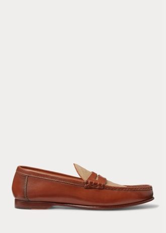 Mocassins Penny en cuir de veau et toile Chalmers de Ralph Lauren pour homme marron
