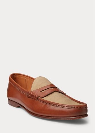 Mocassins Penny en cuir de veau et toile Chalmers de Ralph Lauren pour homme marron