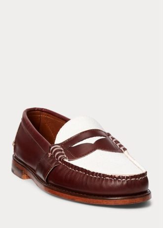Mocassins Penny pour homme Ralph Lauren The Morehouse Collection Bordeaux Crème