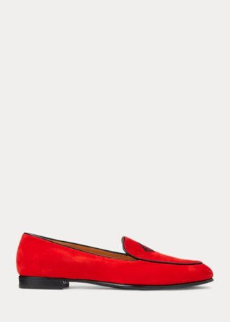 Mocassins rouges en daim de chèvre brodés Laurel de Ralph Lauren pour femmes Mocassins rouges en daim de chèvre brodés Laurel de Ralph Lauren pour femmes