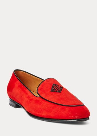 Mocassins rouges en daim de chèvre brodés Laurel de Ralph Lauren pour femmes Mocassins rouges en daim de chèvre brodés Laurel de Ralph Lauren pour femmes
