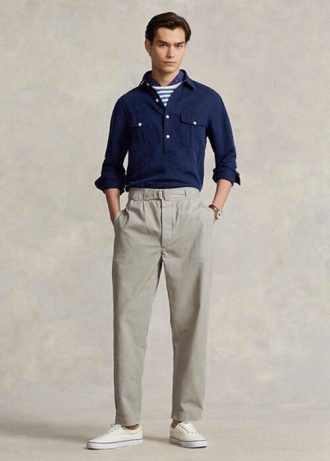 Pantalon ample plissé en toile gris Ralph Lauren pour homme