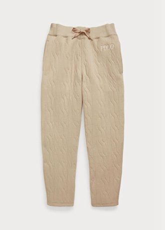 Pantalon beige en jersey matelassé à torsades avec logo Ralph Lauren pour femme