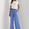 Pantalon bleu en georgette plissée Ralph Lauren pour femme Pantalon bleu en georgette plissée Ralph Lauren pour femme