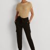 Pantalon cargo noir en maille ponte avec ceinture Ralph Lauren pour femme