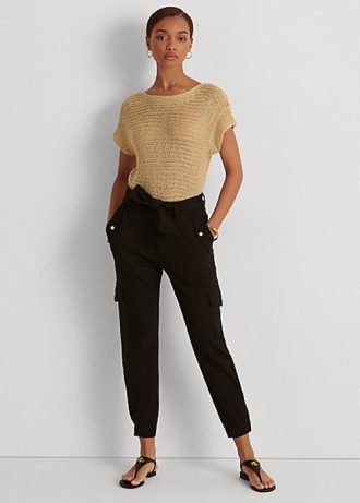 Pantalon cargo noir en maille ponte avec ceinture Ralph Lauren pour femme