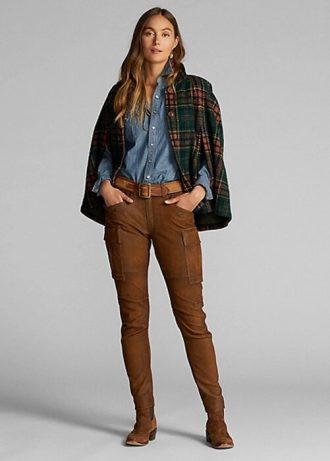 Pantalon cargo skinny en cuir marron Ralph Lauren pour femme