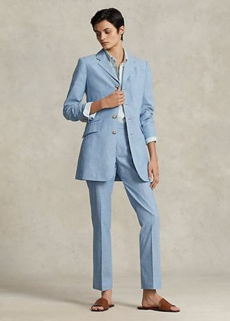 Pantalon court évasé bleu en chambray Ralph Lauren pour femme
