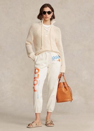 Pantalon de survêtement blanc pour femme avec logo et motif vague Ralph Lauren
