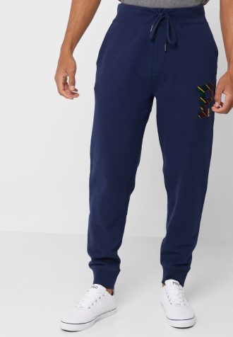 Pantalon de survêtement bleu marine Ralph Lauren pour homme avec cordon de serrage et revers