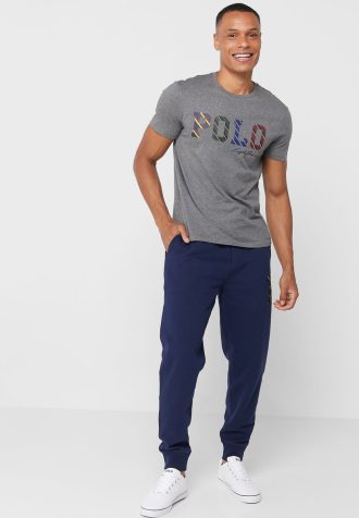 Pantalon de survêtement bleu marine Ralph Lauren pour homme avec cordon de serrage et revers