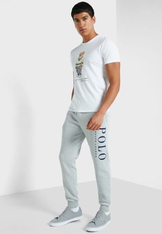 Pantalon de survêtement gris avec logo Ralph Lauren pour homme
