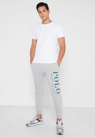 Pantalon de survêtement à revers gris avec logo Ralph Lauren pour homme
