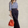 Pantalon droit en laine mélangée bleu marine Ralph Lauren pour femme