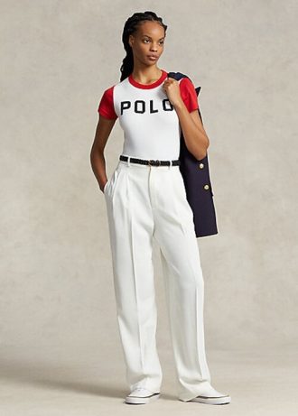 Pantalon droit en satin blanc Ralph Lauren pour femme
