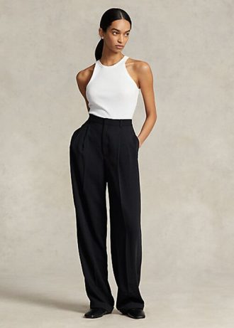 Pantalon droit en satin noir Ralph Lauren pour femme