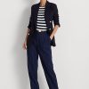 Pantalon droit en sergé à fines rayures bleu marine/blanc Ralph Lauren pour femme