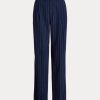 Pantalon droit en sergé à fines rayures bleu marine/blanc Ralph Lauren pour femme