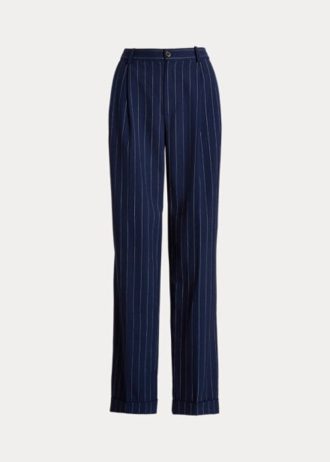 Pantalon droit en sergé à fines rayures bleu marine/blanc Ralph Lauren pour femme