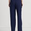 Pantalon droit en sergé à fines rayures bleu marine/blanc Ralph Lauren pour femme