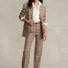 Pantalon droit en tweed de laine et lin à carreaux Ralph Lauren marron pour femme