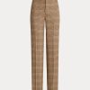 Pantalon droit en tweed de laine et lin à carreaux Ralph Lauren marron pour femme