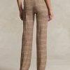 Pantalon droit en tweed de laine et lin à carreaux Ralph Lauren marron pour femme