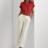 Pantalon femme Ralph Lauren en coton extensible double face crème à la cheville Pantalon femme Ralph Lauren en coton extensible double face crème à la cheville