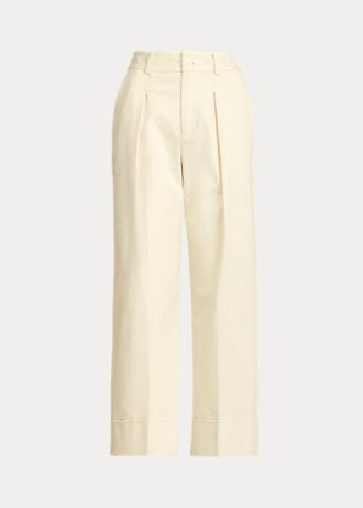Pantalon femme Ralph Lauren en coton extensible double face crème à la cheville Pantalon femme Ralph Lauren en coton extensible double face crème à la cheville