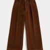 Pantalon large court en velours côtelé marron pour femme Ralph Lauren