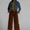 Pantalon large court en velours côtelé marron pour femme Ralph Lauren