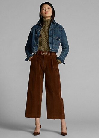 Pantalon large court en velours côtelé marron pour femme Ralph Lauren