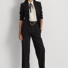Pantalon large en crêpe de laine à rayures noires Ralph Lauren pour femme